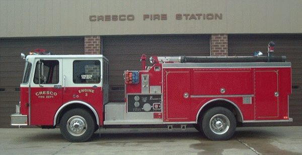 Red fire truck outside Cresco Fire Department